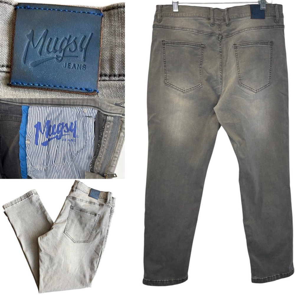 Mugsy Men's ‘Beans’ style No. FLX3NMG Gray distressed Jeans 34 x 30 stretch